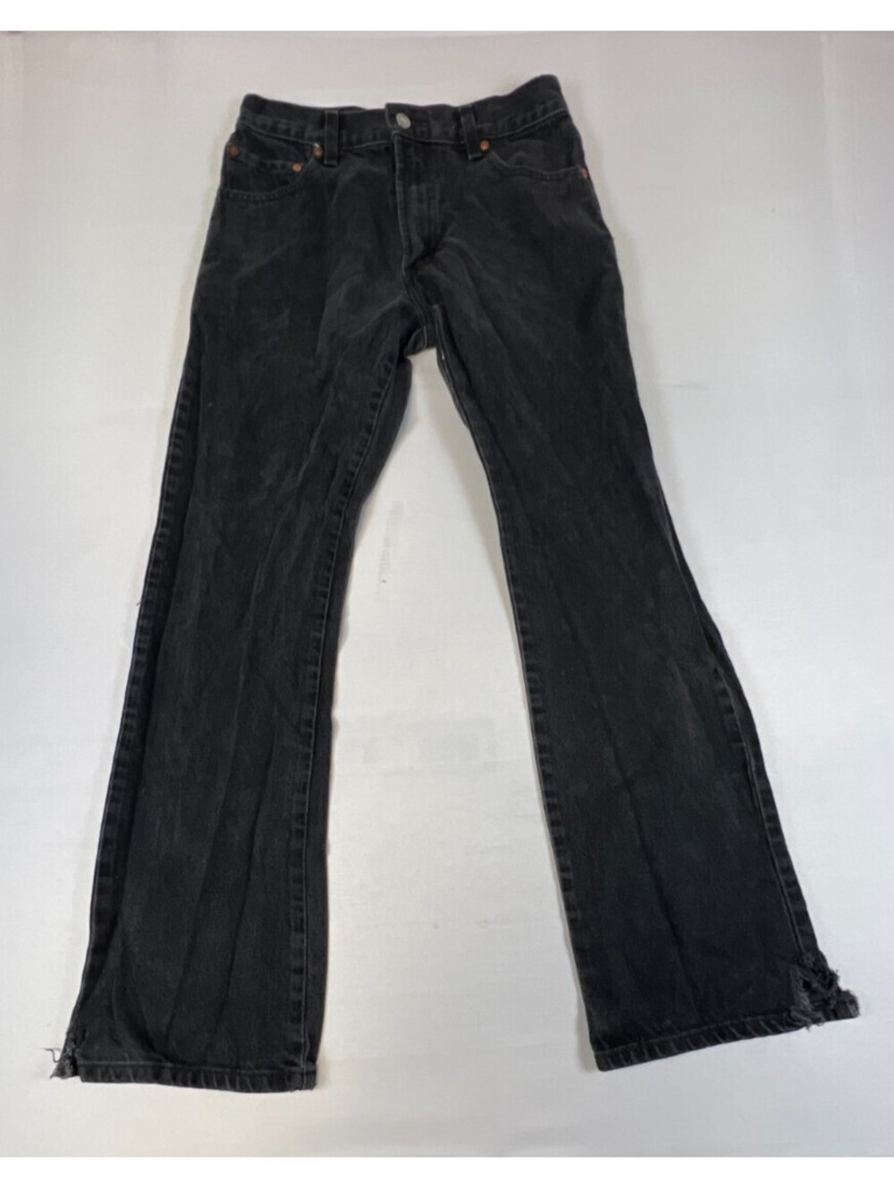 Levis Mens 30x32 Black 517 Boot Cut Denim Jeans Distressed Hem Trousers